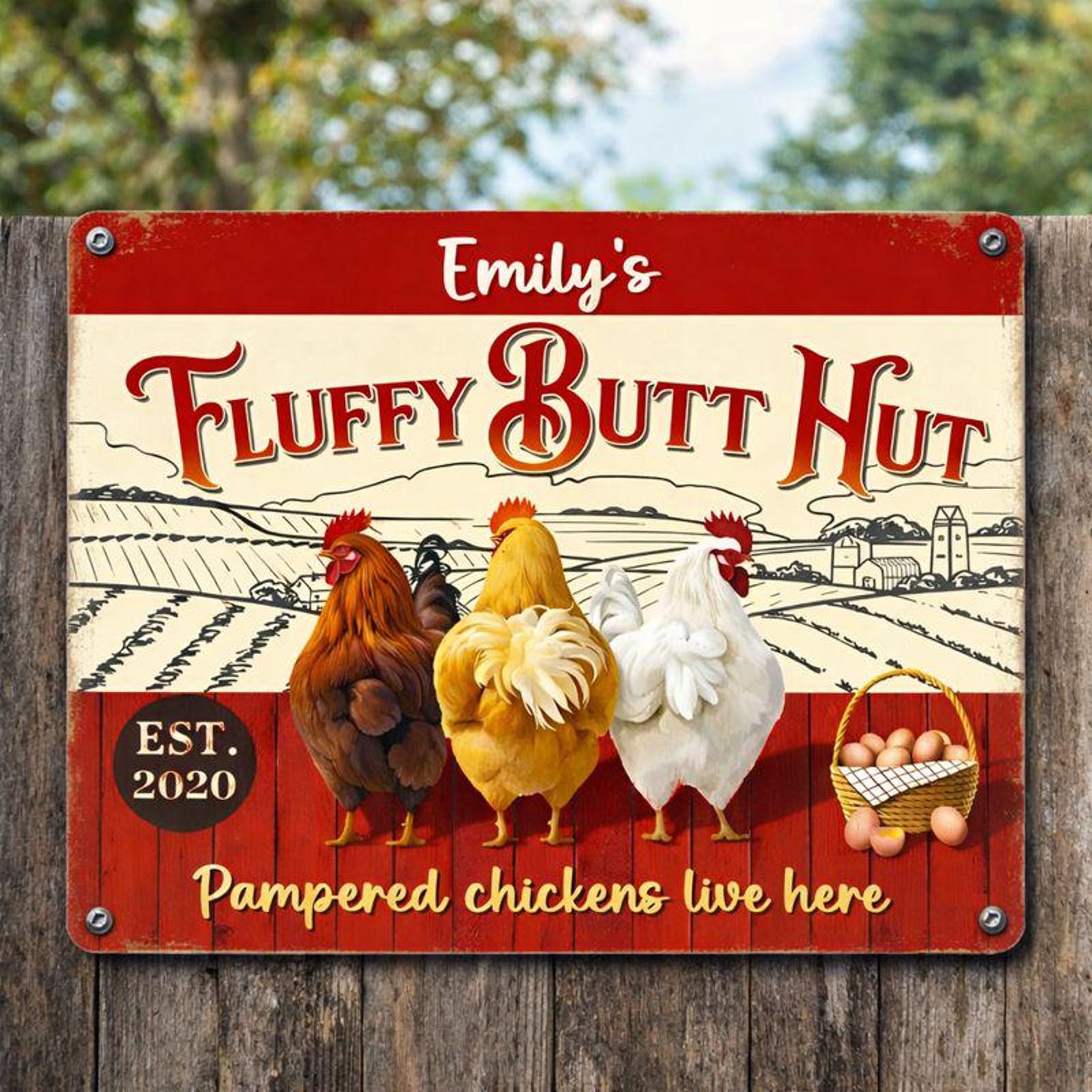 Personalized Chicken Coop Metal Sign, Fluffy Butt Hut Farm Sign, Custom ...