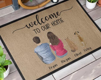 Paillasson de famille personnalisé/tapis personnalisé pour animal de compagnie/chien, tapis photo chat/pendaison de crémaillère, Noël, paillasson d'anniversaire cadeau/cadeau personnalisé drôle d'animal de compagnie
