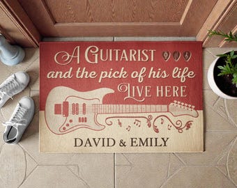 Zerbino personalizzato per chitarristi, zerbino di benvenuto per amanti della musica, decorazioni per la casa personalizzate
