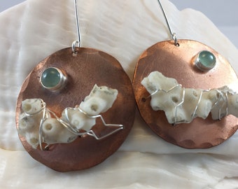 Earrings- Copper, Coral, Peridot