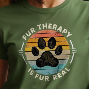Bonttherapie is echt bont T-shirts, retro huisdierliefhebber cadeau voor hond moeder, vader of eigenaar reddingshond, grappige dieren geestelijke gezondheid shirts