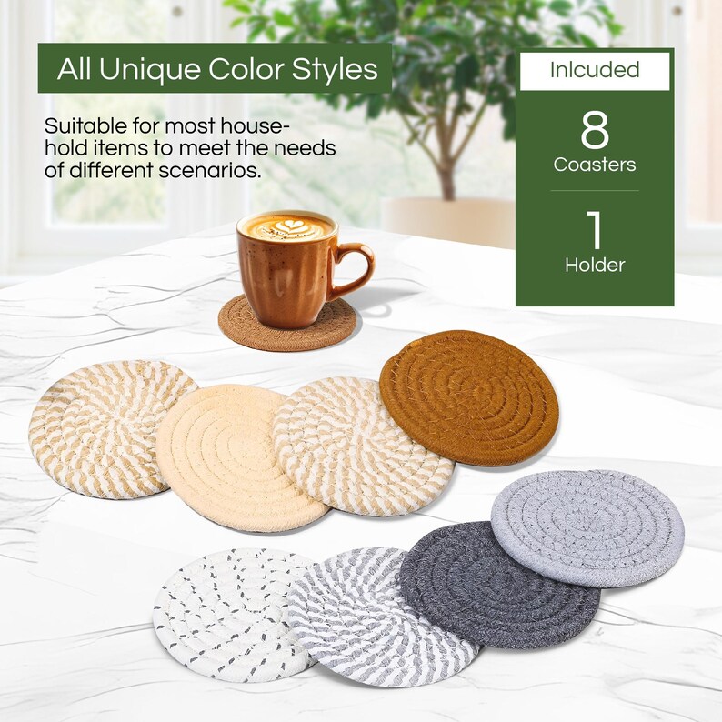 Woven Cotton Drink Coasters - Mixed Color Set of 8 With Holder - Etsy