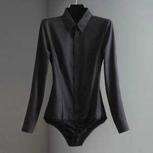 Chic Black Button-Down Shirt, Fitted Long Sleeve Blouse, Elegant Workwear Top, Office Fashion, Classic Formal Shirt