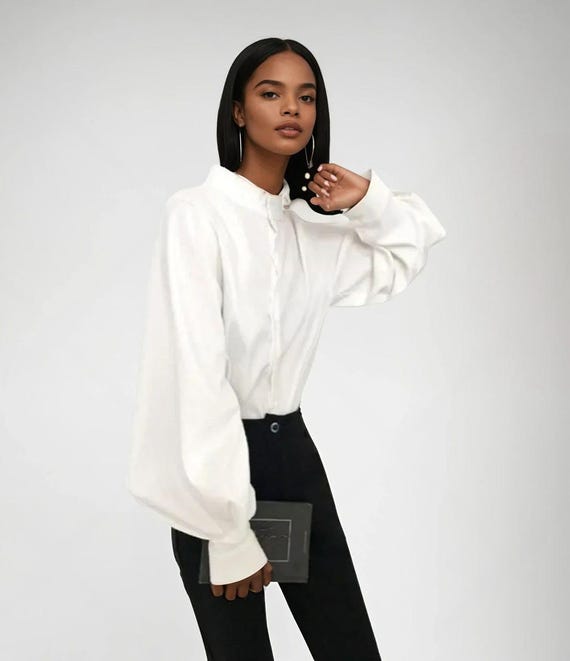 Satn Blusa Blanca Blusas Formales Manga Larga Para Dama Blusa