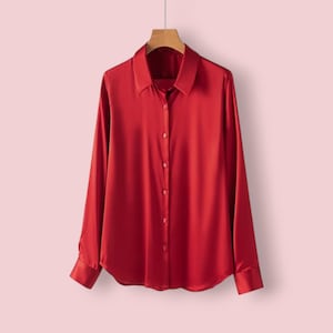 Mulberry Silk Shirt, Elegant Long Sleeve Blouse, Pure Silk Top, Hypoallergenic & Breathable