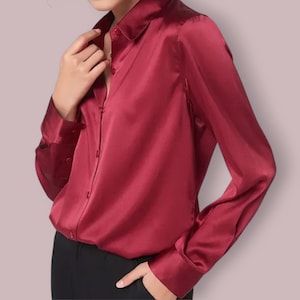 Mulberry Silk Shirt for Women, Elegant Long Sleeve Blouse, Pure Silk Top, Hypoallergenic & Breathable