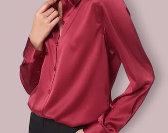 Mulberry Silk Shirt for Women, Elegant Long Sleeve Blouse, Pure Silk Top, Hypoallergenic & Breathable
