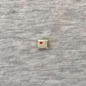 Small Red Heart Italian Charm Link: 9mm Enamel Stainless Steel