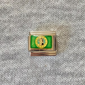 男性用イタリアンチャーム（英国製）：9mmステンレススチール製エナメルシルバーブレスレットリンク、エメラルドグリーン、ロイヤル