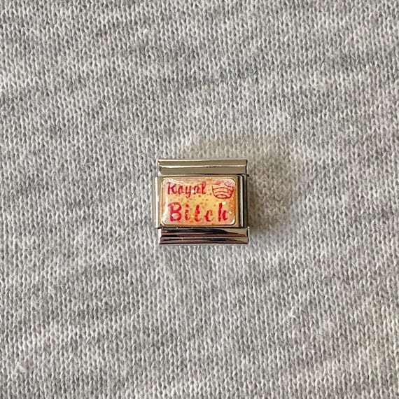 Royal Bitch Italian Charm uk: Stainless Steel Enamel Link bracelet silver charm