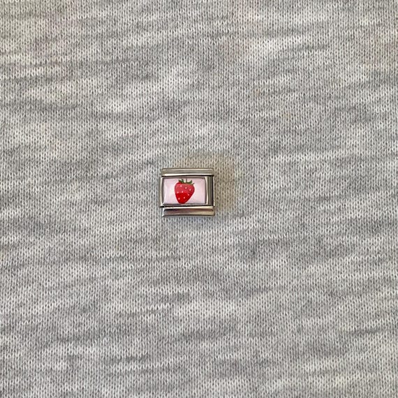 Strawberry Italian Charm uk: 9mm Stainless Steel silver bracelet link