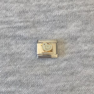 Enamel Italian charm bracelet links UK, 9mm classic silver stainless steel charms, cream easter chick