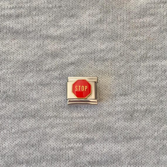 Stop Sign Italian Charm uk: Stainless Steel Enamel Link silver bracelet charm