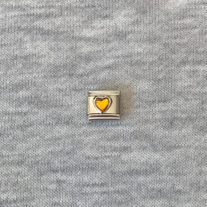 Orange Heart Italian Charm Link uk: 9mm Classic Silver Stainless Steel link bracelet, Vintage Jewelry, rhinestone love heart