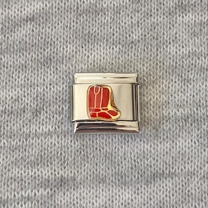 Red Cowboy Boot Italian Charm: 9mm silver Stainless Steel bracelet link