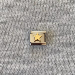 Italian charm bracelet links UK, silver link with Gold Star, 9mm classic silver stainless steel charms, Enamel charms, vintage jewelry