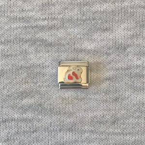 Enamel Italian charm bracelet links UK, 9mm classic silver stainless steel charms, red bunny rabbit