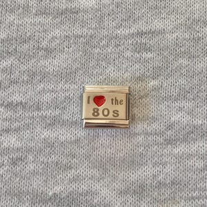 I love the 80s Italian Charm uk: Stainless Steel Enamel silver bracelet link, laser engraved