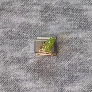 グリーンフェアリーエナメルイタリアンチャーム（英国製）：9mmステンレススチールシルバーブレスレットリンク