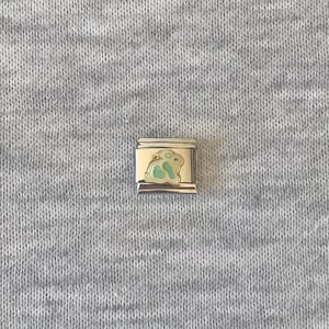 Enamel Italian charm bracelet links UK, 9mm classic silver stainless steel charms, blue bunny rabbit