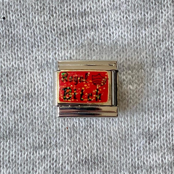 Royal Bitch Italian Charm uk: Stainless Steel Enamel Link bracelet silver charm