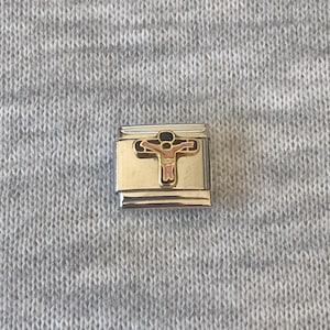 Enamel Italian charm bracelet links UK, 9mm classic silver stainless steel charms, cross