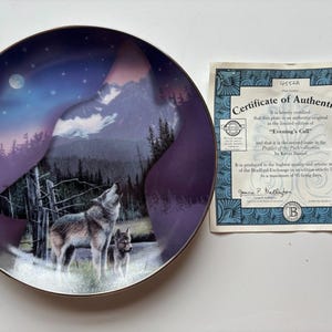 The Bradford Exchange Wolf Plate &quot;Evening&#39;s Call&quot; by Kevin Daniel 1998