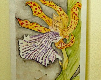 ORQUÍDEA. Acuarela original impresa sobre lienzo. Firmada por el artista.