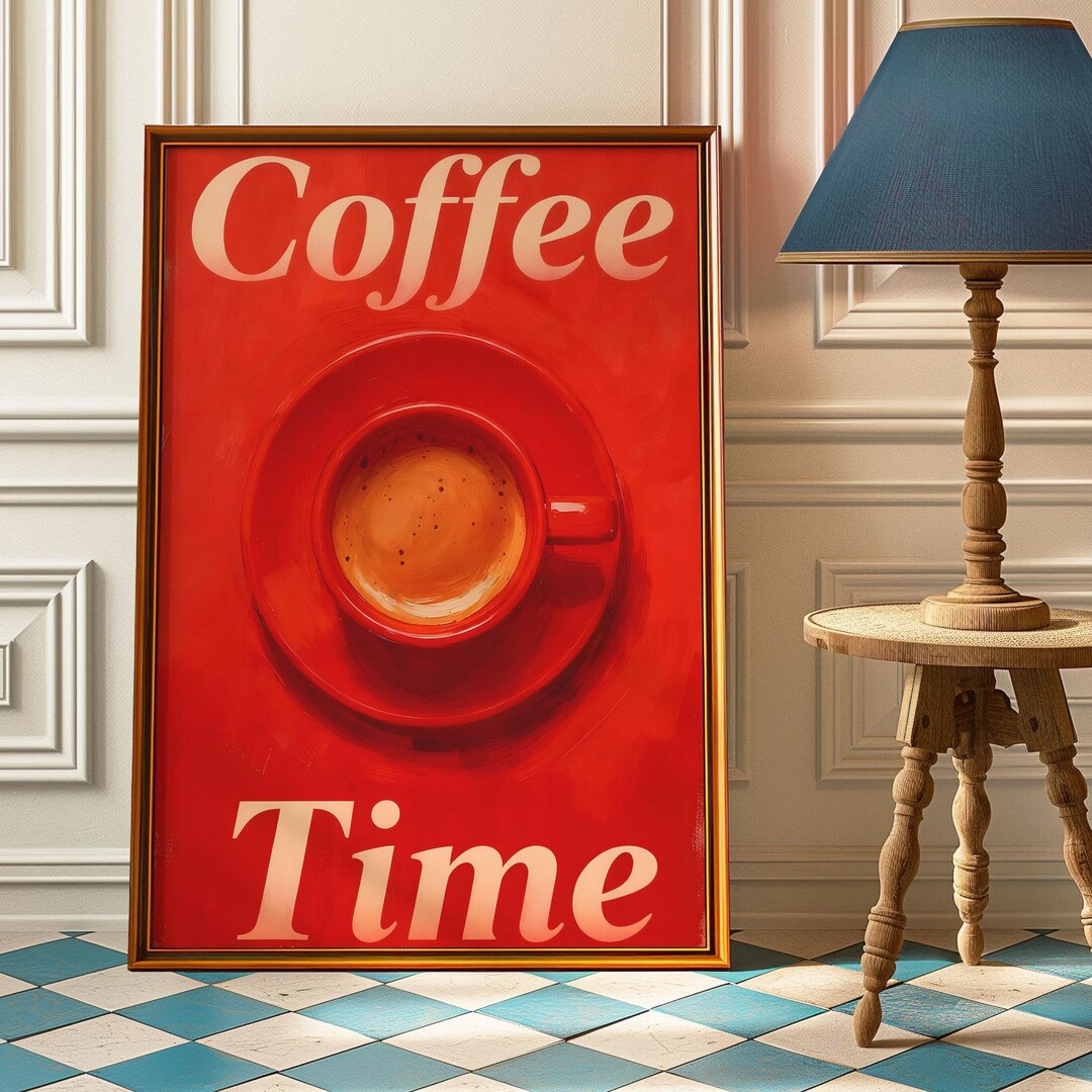 Retro Coffee Time Poster – Vintage Bold Red Kitchen Wall Art Print ...