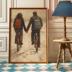 Cycling Couple Art Print - Two Cyclists Road Bike Wall Art - Cycling Adventure Poster - Cycling Love Decor - Minimalist Cyclist Artwork