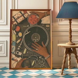 Black Woman Art - Black Woman With Vinyl Poster Print - Vintage Black Girl Wall Art - Vinyl Records Print - Retro DJ Turntable Art Print