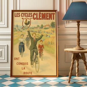 Vintage French Bicycle Poster - Les Cycles Clément Wall Art - Retro Cycling Print - Antique Bike Decor - Gift for Bicycle Enthusiasts