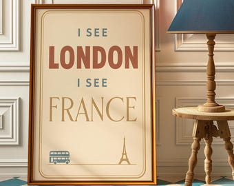 Arte divertido para la pared del baño: Póster "Veo Londres, veo Francia", letrero retro atrevido para el baño, decoración vintage para apartamentos.