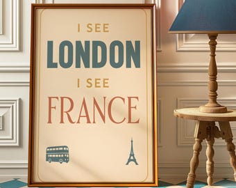 Arte divertido para la pared del baño: Póster "Veo Londres, veo Francia", letrero retro atrevido para el baño, decoración vintage para apartamentos.
