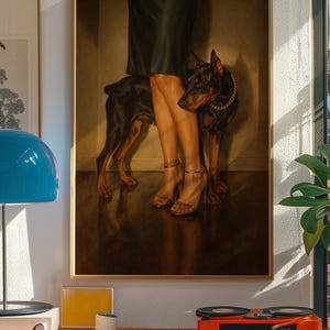 Femme Fatale Doberman Poster, Woman With Doberman Wall Art, Vintage Gothic Glam Print, Strong Feminine Artwork, Elegant Dog Portrait Decor image 18