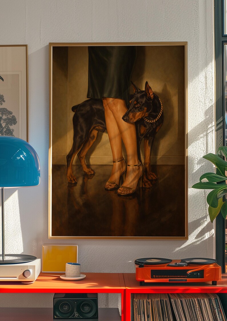 Femme Fatale Doberman Poster, Woman With Doberman Wall Art, Vintage Gothic Glam Print, Strong Feminine Artwork, Elegant Dog Portrait Decor image 18