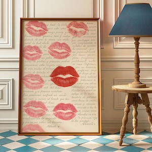 Kiss Lips Poster - Trendy Lips Wall Art - Retro Kiss Lips Art Print - Red Lips Poster For College Apartment - Teen Girl Room Decor