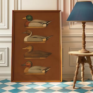 Vintage Duck Decoy Poster – Retro Waterfowl Wall Art for Cabin, Office, or Hunting Lodge – Classic Mallard Pintail Teal Decor – Gift for Dad
