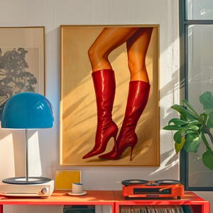 Trendy Vintage Red Boots Poster - Red Boots Fashion Icon Poster - Red Boots Coquette room Decor - Old Money Vintage Wall Art - Femme Fatale