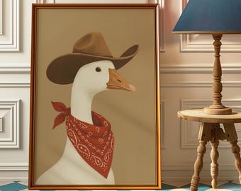 Silly Cowboy Goose Wall Art - Funny Vintage Goose Cowboy Hat Print -  Retro Cowboy Nursery Decor - Southeastern Boy Room Animal Wall art