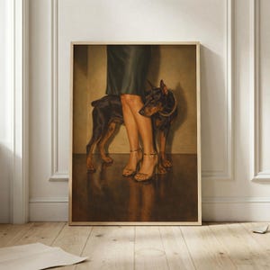 Femme Fatale Doberman Poster, Woman With Doberman Wall Art, Vintage Gothic Glam Print, Strong Feminine Artwork, Elegant Dog Portrait Decor image 12