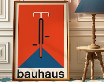 Póster de ciclismo Bauhaus: Lámina artística minimalista sobre bicicletas.