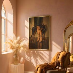 Femme Fatale Doberman Poster, Woman With Doberman Wall Art, Vintage Gothic Glam Print, Strong Feminine Artwork, Elegant Dog Portrait Decor image 2