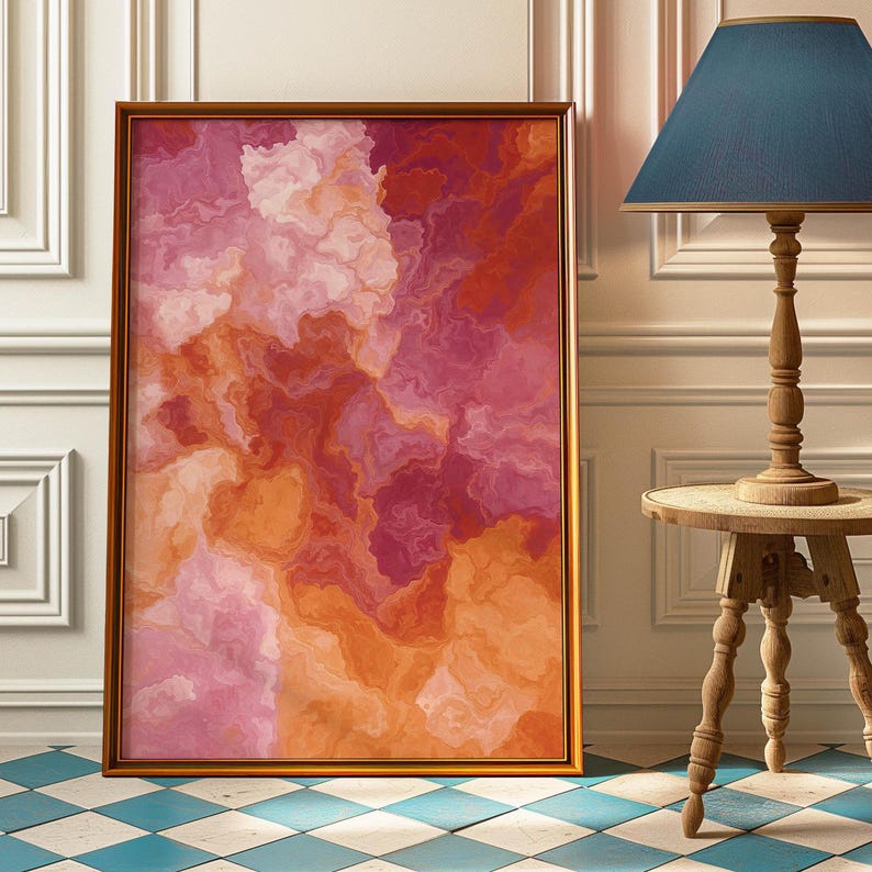 Lesbian Flag Abstract Wall Art | Feminist Pride Poster | Pink Orange Lesbian Decor | LGBTQ+ Queer Aesthetic Print for Gay Women