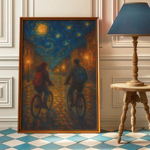 Van Gogh Radsport Paar Kunstdruck - Zwei Radfahrer Rennrad Wandkunst - Radsport Abenteuer Poster - Radsport Liebe Dekor - Radfahrer Kunstwerk