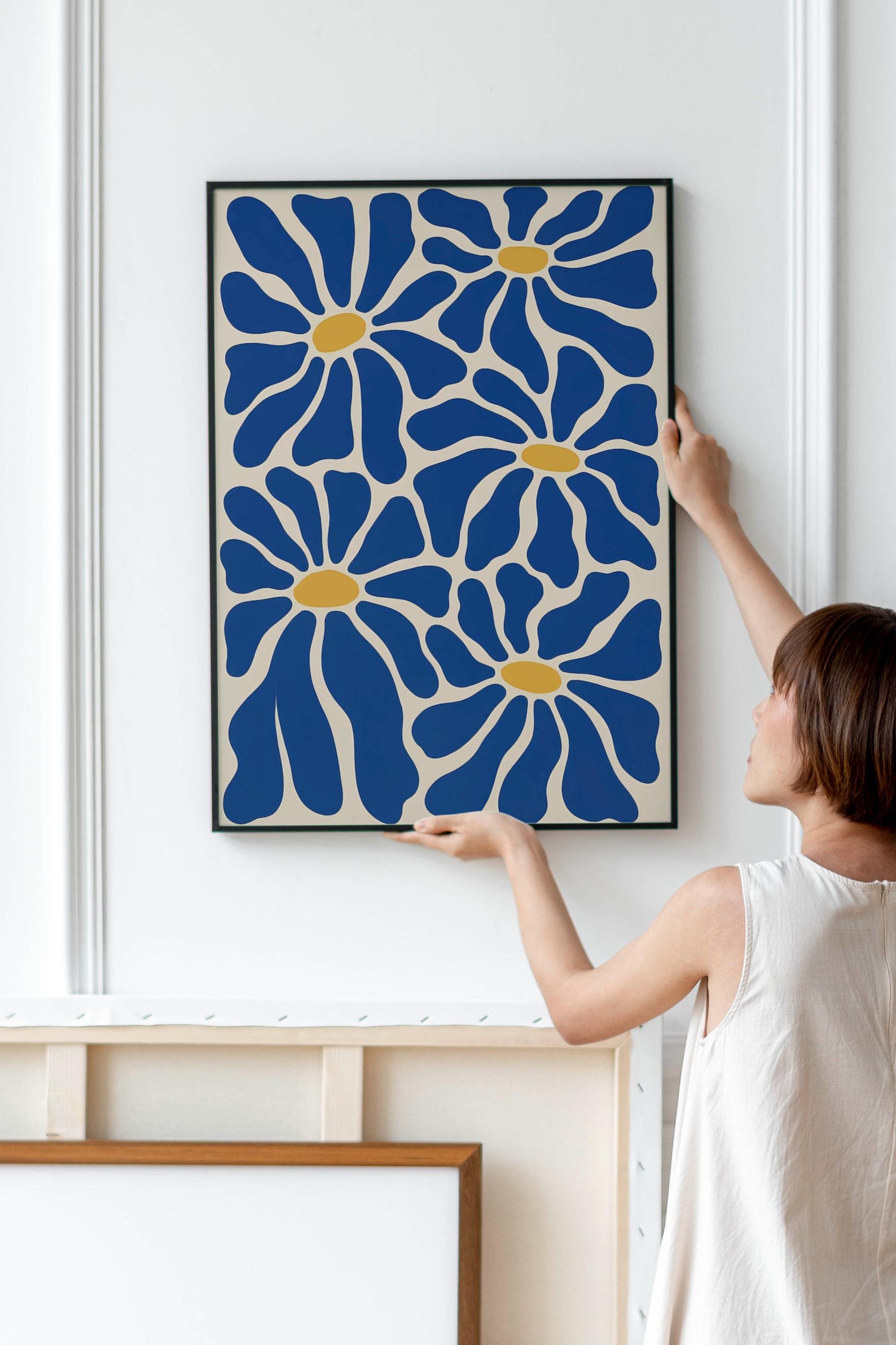 Blue Daisy Flower Wall Art Print – Modern Abstract Floral Poster – Bold ...
