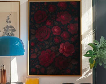 Vintage Red Rose Art Print: Dark Academia Floral Home Decor