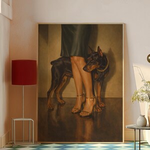Femme Fatale Doberman Poster, Woman With Doberman Wall Art, Vintage Gothic Glam Print, Strong Feminine Artwork, Elegant Dog Portrait Decor image 16