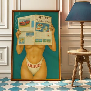 Impresión de póster vintage de cigarrillos del oeste - Impresión retro de Marlboro - Impresión artística vintage de Marlboro - Póster de modelo Marlboro en bikini - Pósters preppy