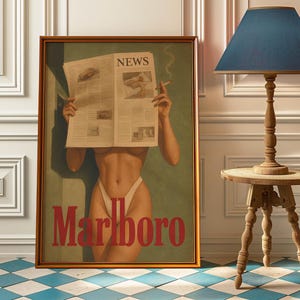 Vintage affiche cigarette western - impression Marlboro rétro - impression d'art Marlboro vintage - affiche bikini modèle Marlboro - affiches preppy